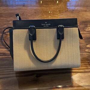 Kate Spade Cameron Straw Medium Satchel in Black/Natural